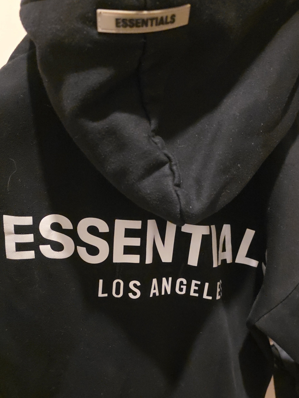 ESSENTIALS Los Angeles Men's Black Hoodie with White Logo